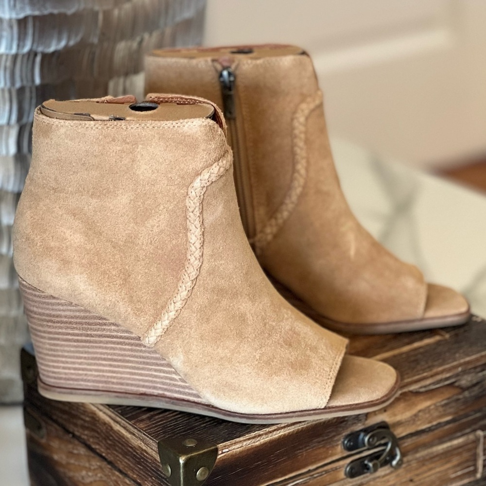 Lucky Brand Lureli Wedge Booties in Tan - Picture 1 of 9